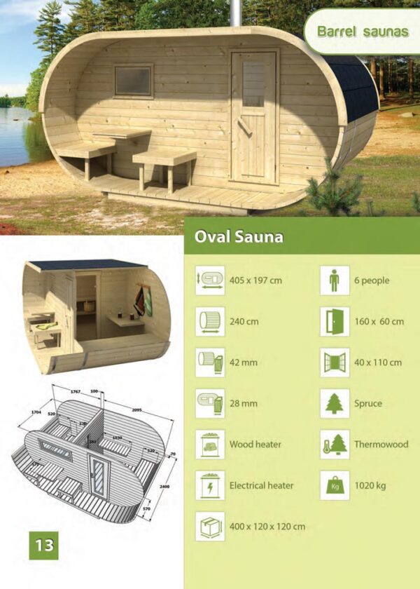 scheda tecnica sauna da esterno ovale